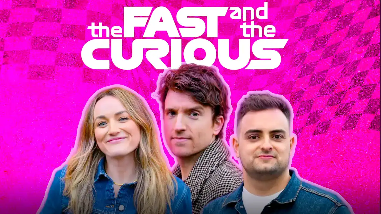 The Fast and the Curious Podcast team Greg James, sports presenter Betty Glover, F1 broadcaster and lifelong fanatic Christian Hewgill