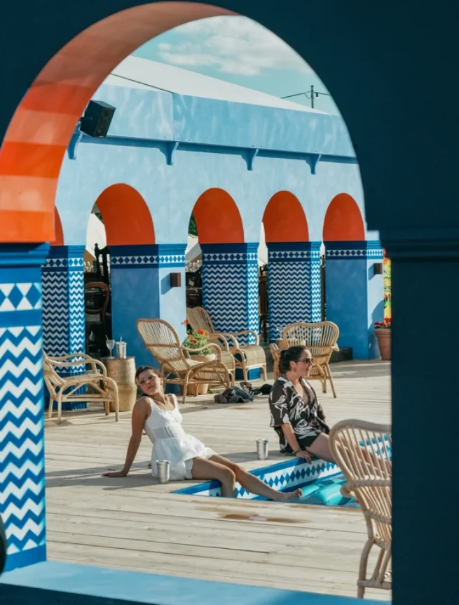 Relaxing by the pool