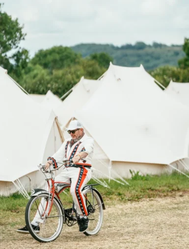 Pop-Up Guest enjoying a bike ride and costume