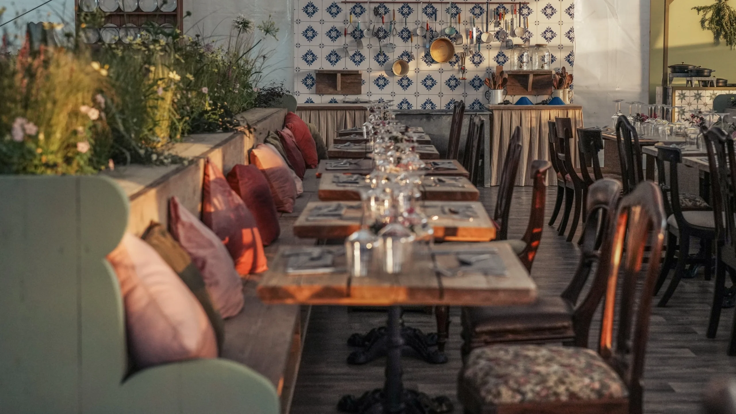 Dappled restaurant light
