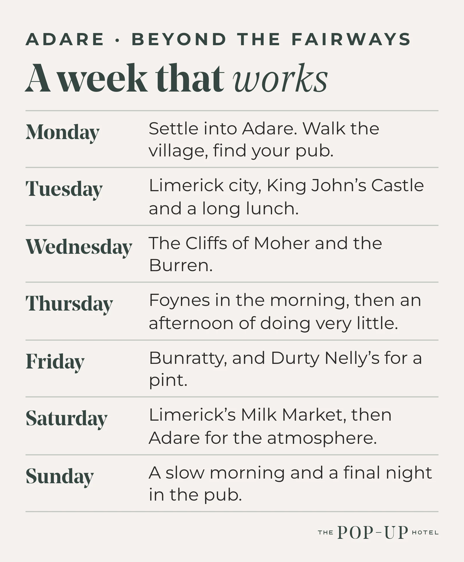 Seven-day itinerary for non-golfers staying in Adare