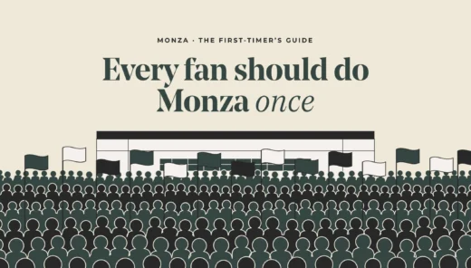 Illustration of fans with flags beneath the podium after the Italian Grand Prix at Monza